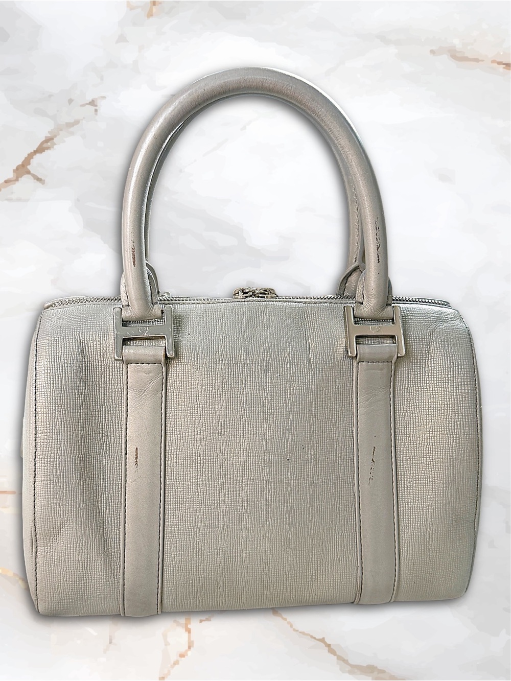 MCM München Metallic Silver Saffiano Leather Boston Bag - Picture 8 of 17
